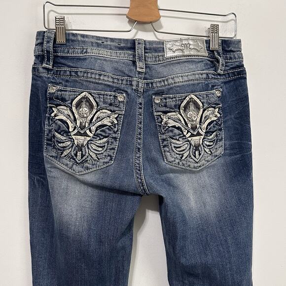 Miss Me Womens Jeans 27 Mid Rise Easy Boot E3304EBS Bling Pockets 30x28 Blue - Picture 5 of 9